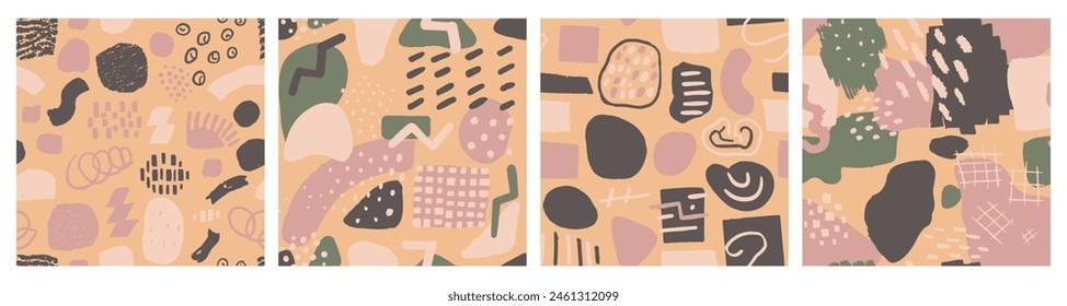 Vivid Seamless Creative Modern Style Texture. Pink Repetitive Decoration Decorative Shape, Seamless Scribble. Purple Repeated Brushed Hand Drawn Lines Silhouette