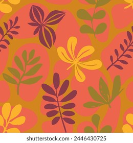 Diseño de Plantilla de palmera creativa sin costuras. Decoración Interminable Amarillo Decoración Orgánica, Impresión Sin Costura. Arte de garabato de follaje Abstractas continuo colorido. 