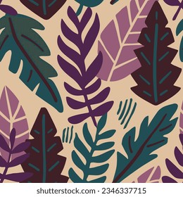 Vivid Seamless Decoration Vintage Quill Background. Gradient Repeated Doodle Jungle Decor, Seamless Backdrop. Bright Endless Creative Spring Element Art. 