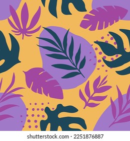 Fondo Vivid Seamless Doodle Garden. Superficie Verde De Color Repetido Con Bloom De Color, Diseño Sin Precedentes. Decoración Repetitiva Púrpura Estilo Foliage. 