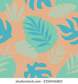 Vivid Seamless Doodle Tropic Template Print. Light Repetitive Nature Vintage Textile, Seamless Backdrop. Green Seamless Color Garden Paint Texture. 