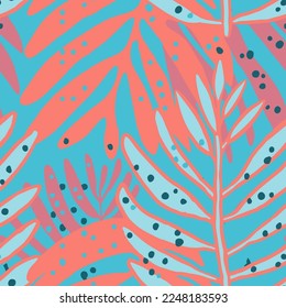 Vivid Seamless Elegant Bloom Tree Watercolor Texture. Gradient Repetitive Floral Hawaiin Palm Style Design. Bright Continuous Summer Garden Shape Wallpaper.