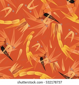 Vivid seamless pattern with abstract geometrical shapes in orange colors.