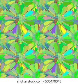 Vivid seamless pattern with abstract geometrical flower in fresh green colors.