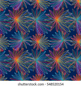 Vivid seamless pattern with abstract geometrical flower leaves.