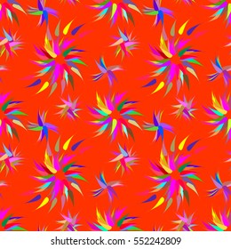 Vivid seamless pattern with abstract geometrical flowers.
