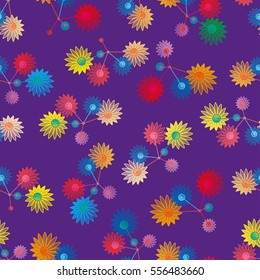 Vivid seamless pattern with abstract geometrical flowers.