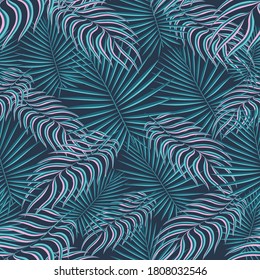 Vivid Seamless Pattern. Bright Seamless Nature Vector Texture. Light Repeated Botanical Graphic Leaves. Tropical, Eco Repeated Exotic Graphic Textile. Vector, Pattern,