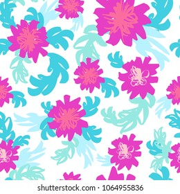 Vivid  Seamless Pattern with Flowers .