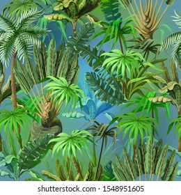 Vivid seamless pattern with jungle trees. Vector.
