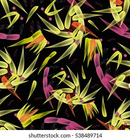 Vivid seamless pattern with unusual abstract geometrical shapes.