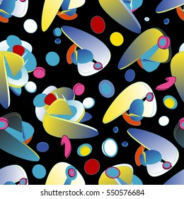 Vivid seamless pattern with unusual abstract geometrical shapes.