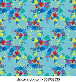 Vivid seamless pattern with unusual abstract geometrical shapes.