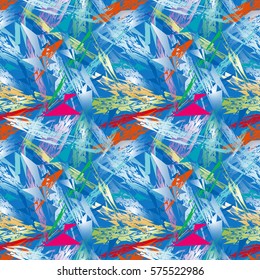 Vivid seamless pattern with unusual abstract geometrical shapes.