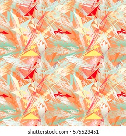 Vivid seamless pattern with unusual abstract geometrical shapes.