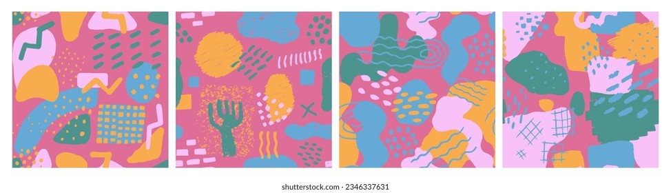 Vivid Seamless Summer Geometric Element Cover. Pastel Repetitive Grunge Vintage Paint, Seamless Blob. Light Continuous Round Graphic Shape Backdrop