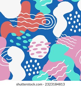 Vivid Seamless Summer Vintage Scribble Cover. Light Seamless Abstract Geometric Set, Seamless Wrapping. Orange Repetitive Decoration Simple Textile Texture