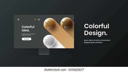 Vivid site design vector template. Simple computer display mockup banner layout.