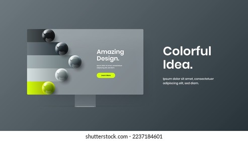 Vivid site screen design vector template. Premium computer monitor mockup landing page concept.