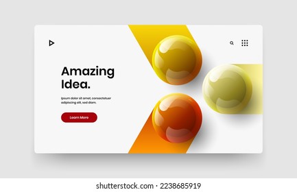 Vivid site screen design vector template. Bright 3D balls leaflet illustration.