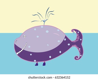 a vivid sketch abstract bipedal whale, vector