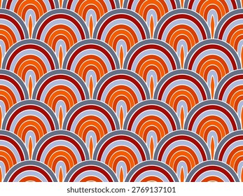 Vivid snake skin scales vector repeat ornament. Multicolored fishscale texture. Clothing snake squama motif. Artistic reptile squama background. Asian traditional pattern.
