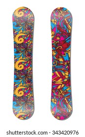 Vivid snowboard flower design. Floral vector doodles illustration.