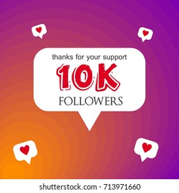 Vivid social media graphic celebrating reaching 10,000 followers. Bright colors and heart symbols signify gratitude for support in gaining a large online audience. Perfect for milestone announcements 