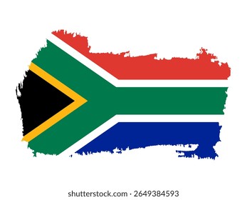 Vivid South African flag design in modern brush art style, symbolizing diversity and unity.