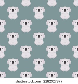 Vivid square tile displaying a captivating animal rendering. Seamless pattern with koala on cadet grey background. Design for a set of stickers with animals illustrations.