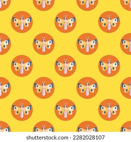 Vivid square tile displaying a captivating animal rendering. Seamless pattern with butterfly on blue (crayola) background. Design for a t-shirt featuring an animal cartoon.