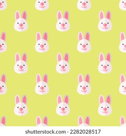 Vivid square tile displaying a captivating animal rendering. Seamless pattern with rabbit on hansa yellow background. Design for greeting cards with photos of wild animals.