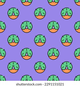 Vivid square tile displaying a captivating food rendering. Seamless pattern with donut on magic mint background. Design for a dotted fabric.