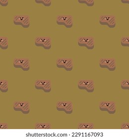 Vivid square tile displaying a captivating food rendering. Seamless pattern with steak on peru background. Design for an eco-friendly wrap for tacos.