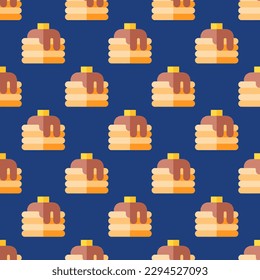 Vivid square tile displaying a captivating food rendering. Seamless pattern with pancakes on st. patrick's blue background. Design for a Mardi Gras mask.