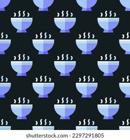 Vivid square tile displaying a captivating food rendering. Seamless pattern with bowl on dark jungle green background. Design for a circular pattern.