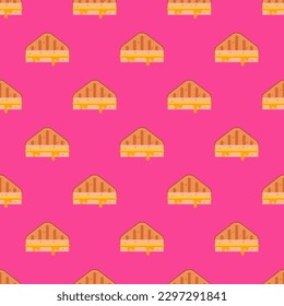 Vivid square tile displaying a captivating food rendering. Seamless pattern with cheese on rose bonbon background. Design for a fan pattern.