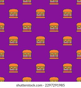 Vivid square tile displaying a captivating food rendering. Seamless pattern with hamburger on medium turquoise background. Design for a plaid wallpaper.