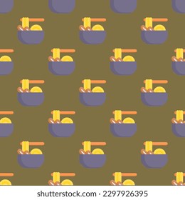 Vivid square tile displaying a captivating food rendering. Seamless pattern with ramen on light sea green background. Design for an insulated wrap for French fries.