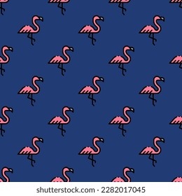 Vivid square tile with a playful animal design. Seamless pattern with flamingo on pearl aqua background. Design for a t-shirt featuring an animal silhouette.