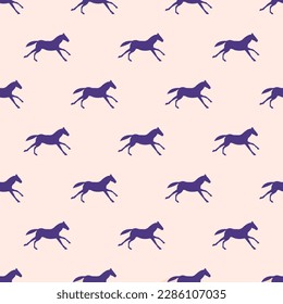 Vivid square tile with a playful animal design. Seamless pattern with black running horse on unbleached silk background. Design for a collection of stickers with animals.
