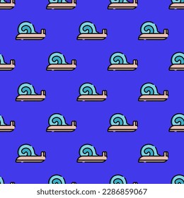 Vivid square tile with a playful animal design. Seamless pattern with snail on iris background. Design for a tote bag with an animal motif.