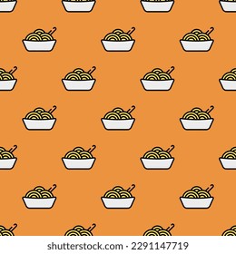 Vivid square tile with a playful food design. Seamless pattern with noodles on umber background. Design for websites to make them look professional and up-to-date.