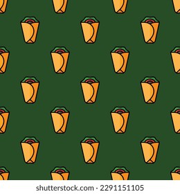 Vivid square tile with a playful food design. Seamless pattern with kebab on mellow yellow background. Design for corporate identity to create a professional look.