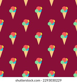 Vivid square tile with a playful food design. Seamless pattern with ice cream  on light coral background. Design for an eco-friendly wrap for tacos.