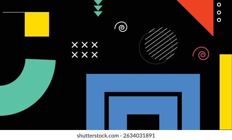 Vivid squares, spirals, and dynamic layout with modern colors. Ideal for marketing visuals and creative digital projects.