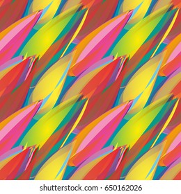 Vivid summer seamless pattern with geometrical red and yellow flower buds. Watercolor effect, bright colors.