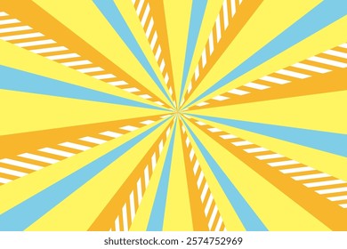 A vivid sunburst pattern in yellow, orange, and light blue creates an energetic and pop impression. Perfect for presentation backgrounds and advertising designs.