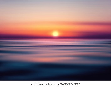Vivid Sunset Over Ocean Waters With Gentle Ripples, Vibrant Horizon Colors, Vector Illustration Background