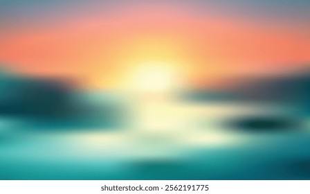 Vivid sunset reflecting over a blurred lake with vibrant teal and orange tones, exuding serenity and abstract elegance for creative and nature-inspired designs